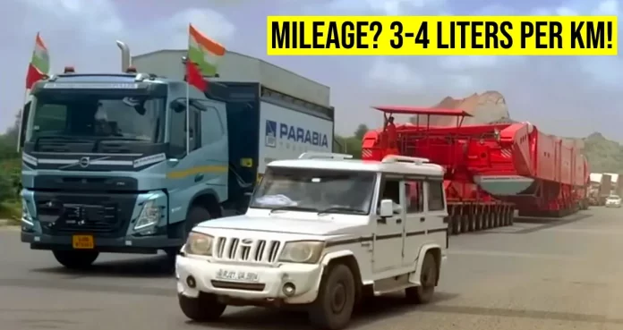 Volvo FMX truck that pulls 300 wheeled trailer drinks 3-4 liters diesel per Km [Video]