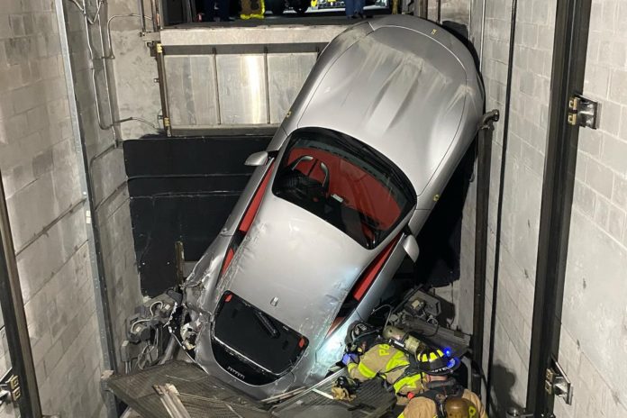 $250,000 Ferrari Roma Falls Off A Dealer Elevator