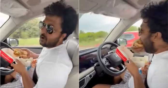 Man eating lunch in a moving Mahindra XUV700 on ADAS is just stupid [Video]