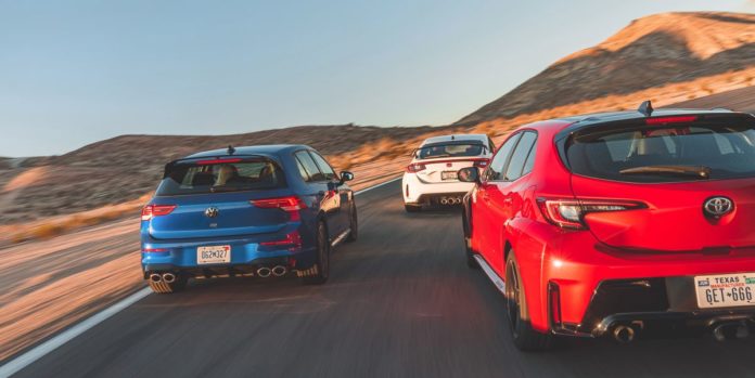 2023 Honda Civic Type R vs. 2023 Toyota GR Corolla Circuit vs. 2022 VW Golf R