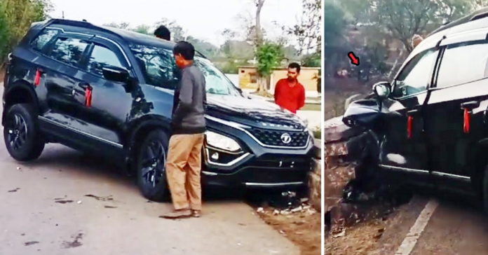 Brand new Tata Safari crashes into a bridge just after delivery [Video]