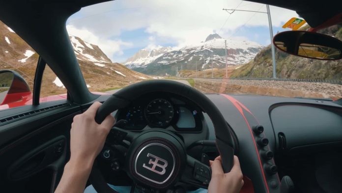 POV Of A Bugatti Chiron Sport Climbing A Mountain Is Heavenly