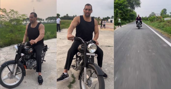 Khali on a Royal Enfield Bullet