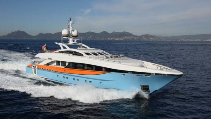 Gulf Oil Racing-Inspired 122-foot Heesen 3700 Superyacht For Sale