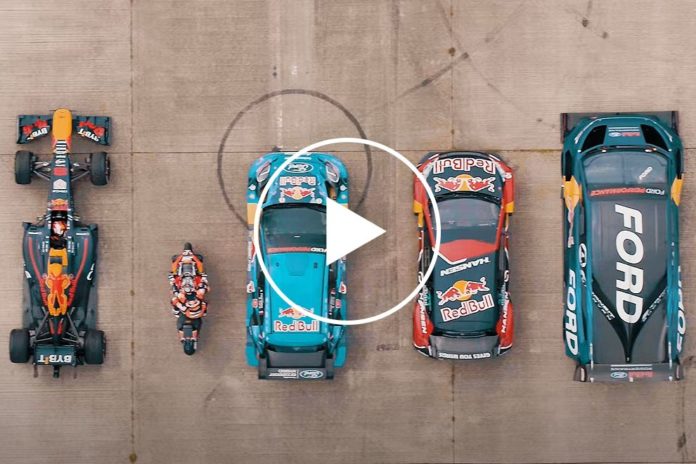 Red Bull F1 Car, MotoGP Bike, Rally Cars, And SuperVan Go Dragging