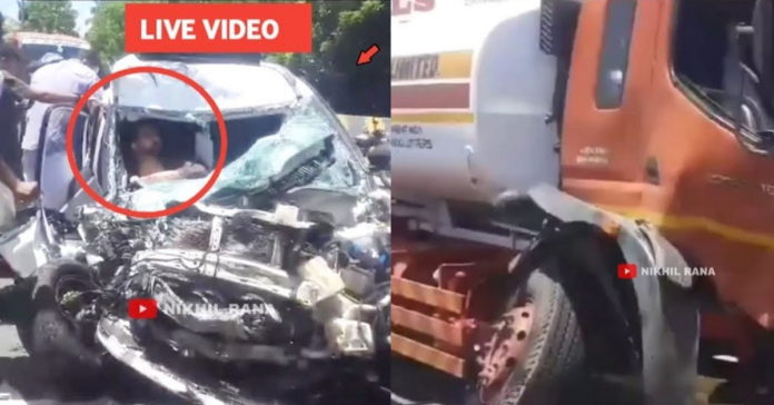 Tata Nexon crashes into an oil tanker at high speed: Driver safe [Video]