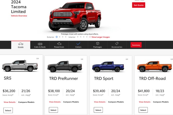 2024 Toyota Tacoma Configurator: Top Taco Costs More Than Ford Ranger Raptor