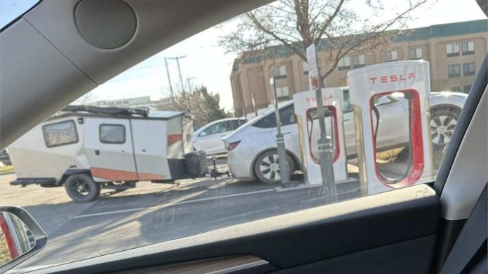 Tesla Pull Through Charging Is Needed as Tesla Drives Well Over Curb In Order To Charge