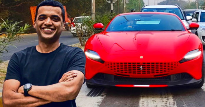 deepinder goyal with his ferrari roma supercar