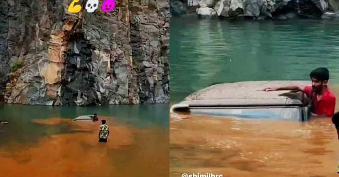 Mahindra Bolero submerged in water