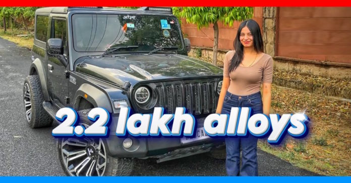 woman mahindra thar 2.2 lakh alloy wheels