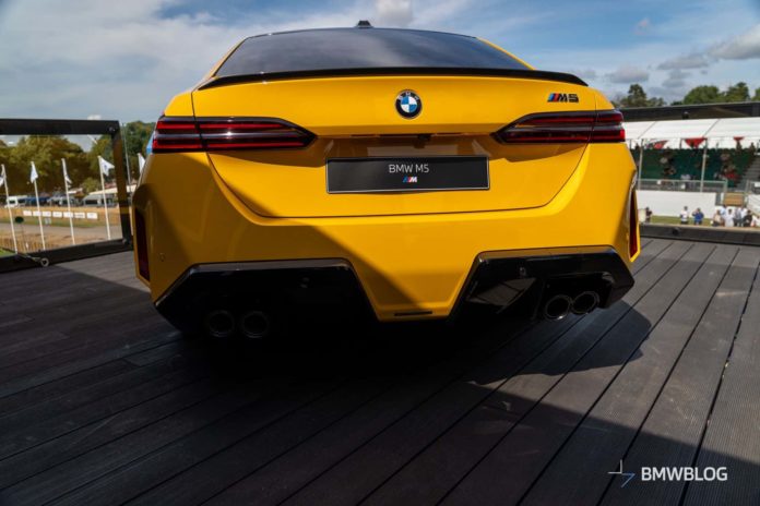 BMW M5 G90 In Speed Yellow Filmed Up Close