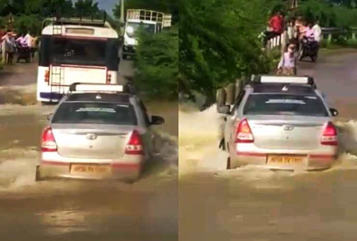 Toyota Etios in river