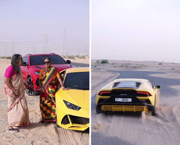 Indian Grandmas next to Lamborghini